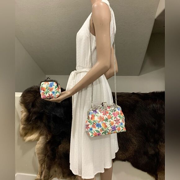 Handmade Genuine Embossed Leather Rhinestone Metal  Frame Handbag & Small Purse - Picture 4 of 16